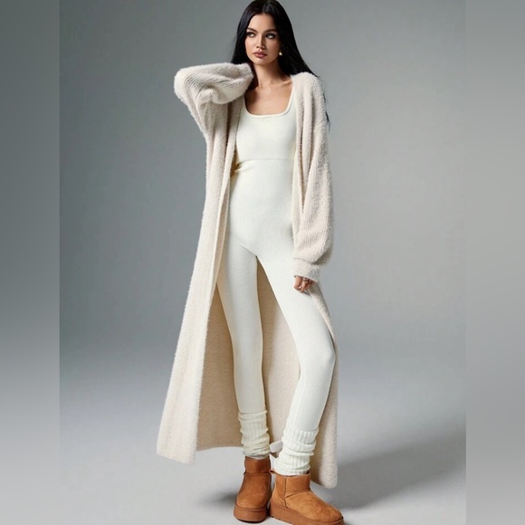 Beige Extra long Maxi Cardigan With Open Front - Picture 1 of 6